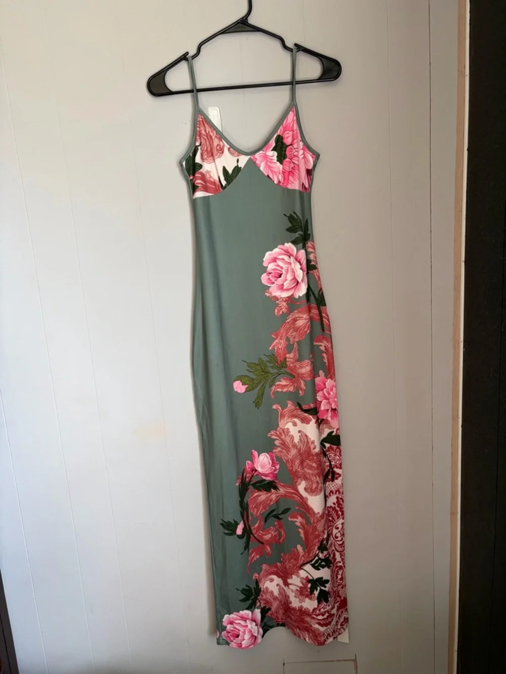 Commense Sage Green Maxi Dress with Pink Floral Detail - Picture 2 of 7